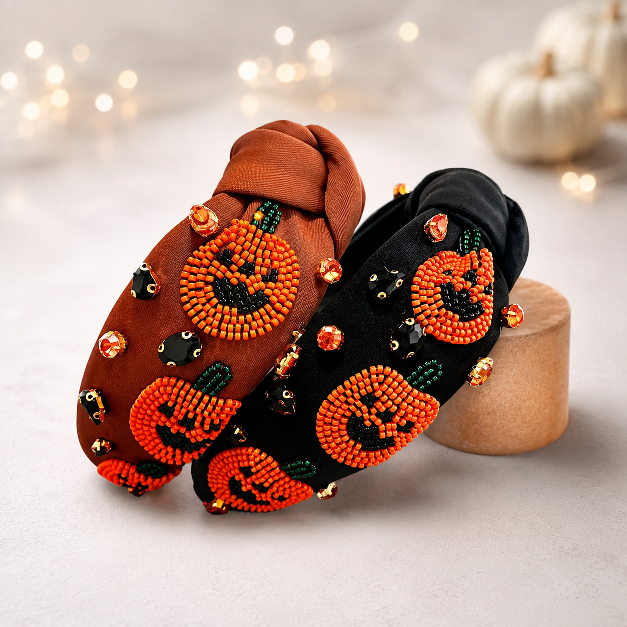 Beaded Happy Jack-o'-lantern Headband