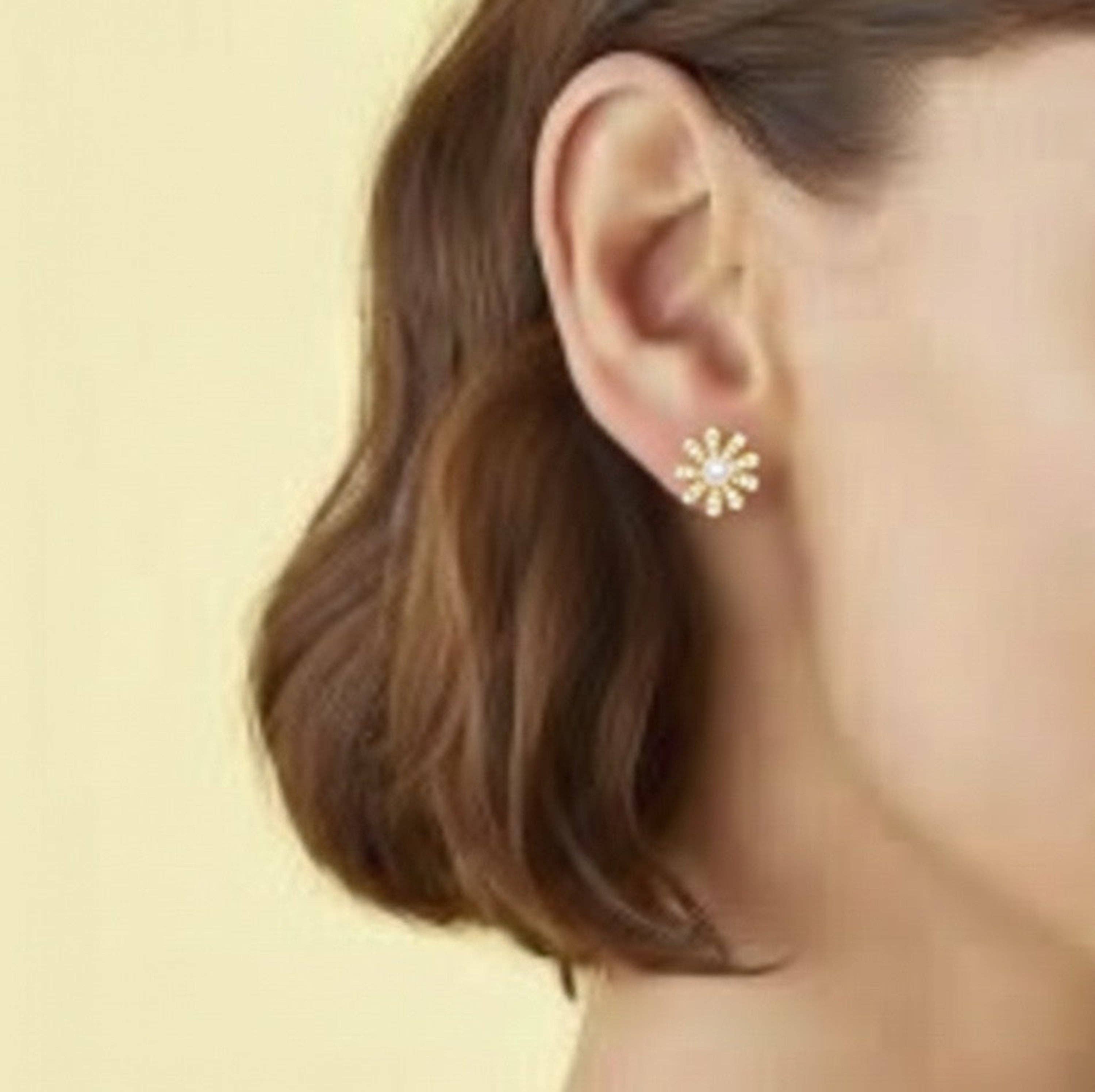 Golden Glow Flower Stud Earrings