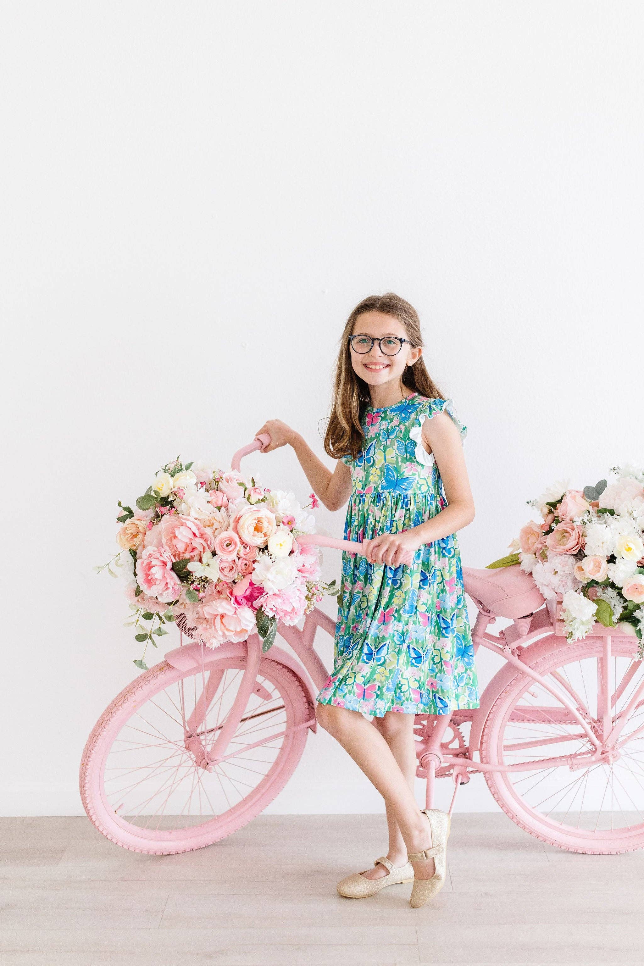 Watercolor Butterflies Flutter Sleeve Twirl Dress (Last One!)