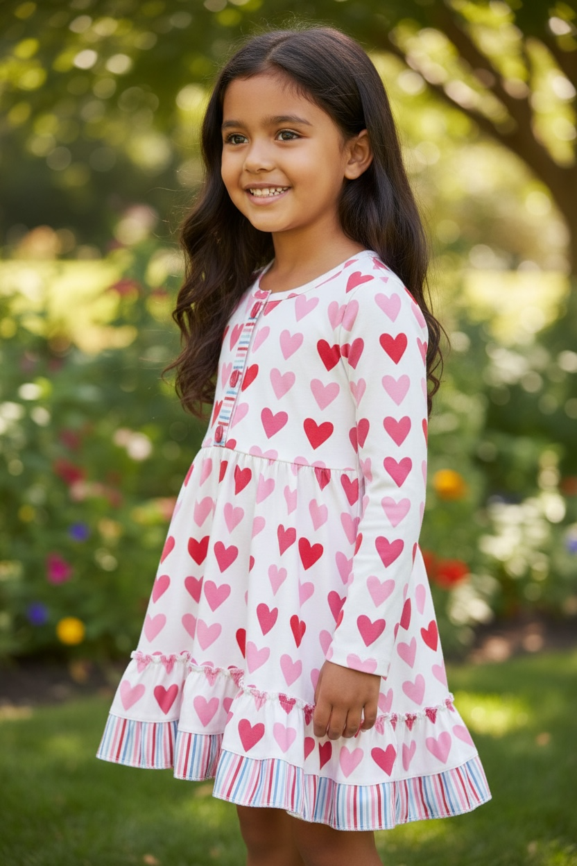 Pink & Red Heart Day Twirl Dress