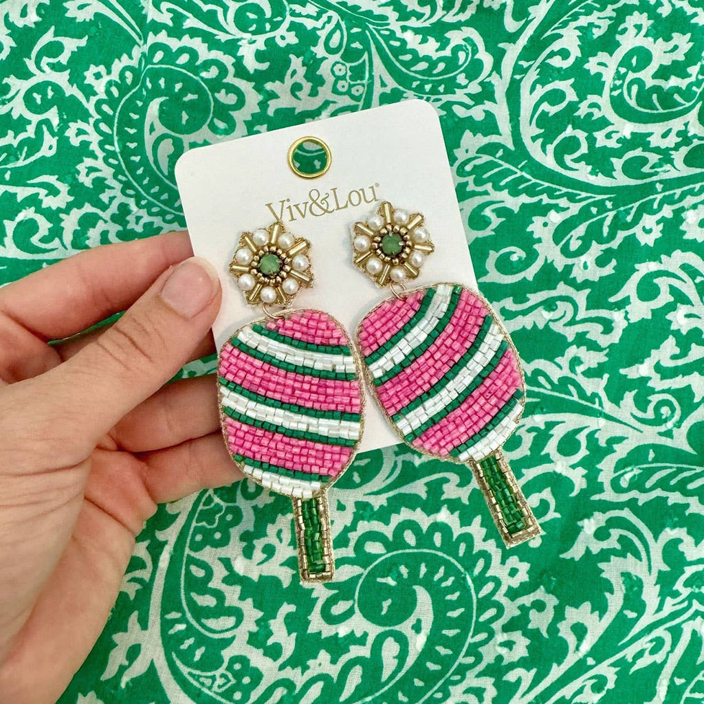 Pink Dinking Pickleball Earrings