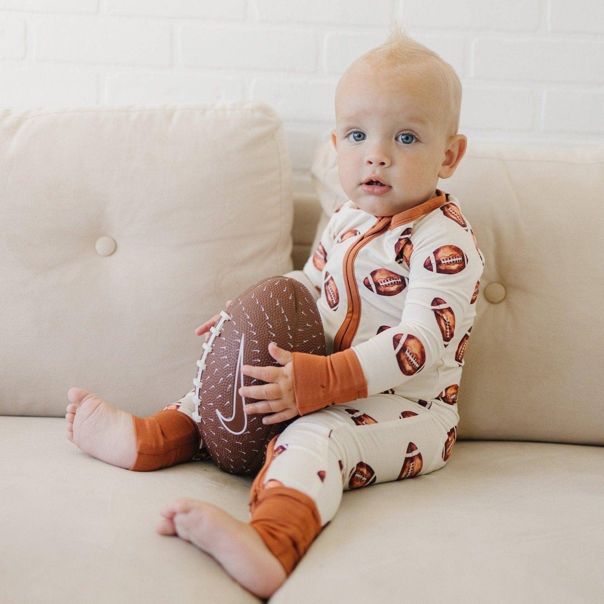 Football Print Bamboo Zipper Romper/PJs *PRESALE*