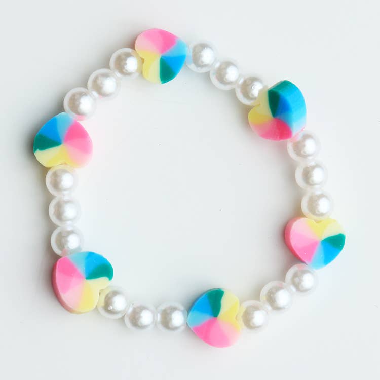 Rainbow Heart & Pearl Bracelet