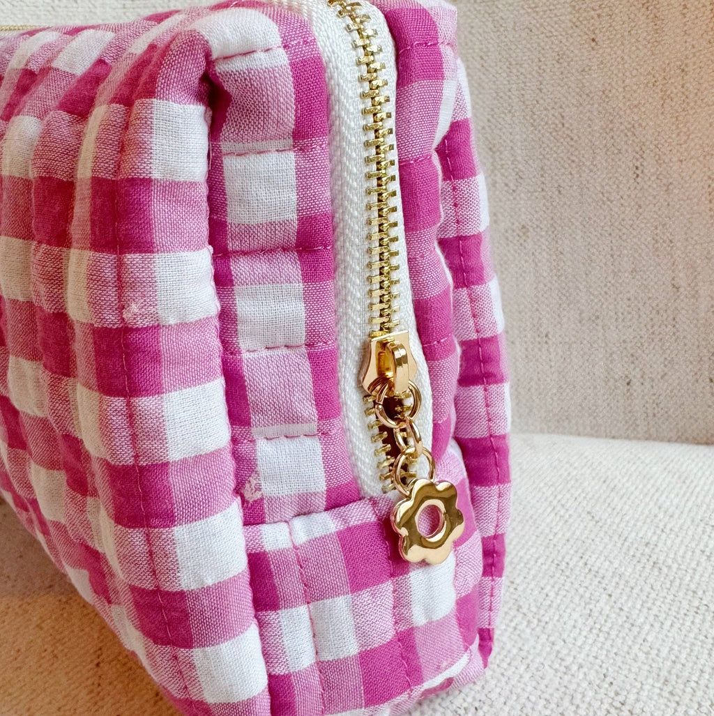 Hot Pink Gingham Cosmetic Case