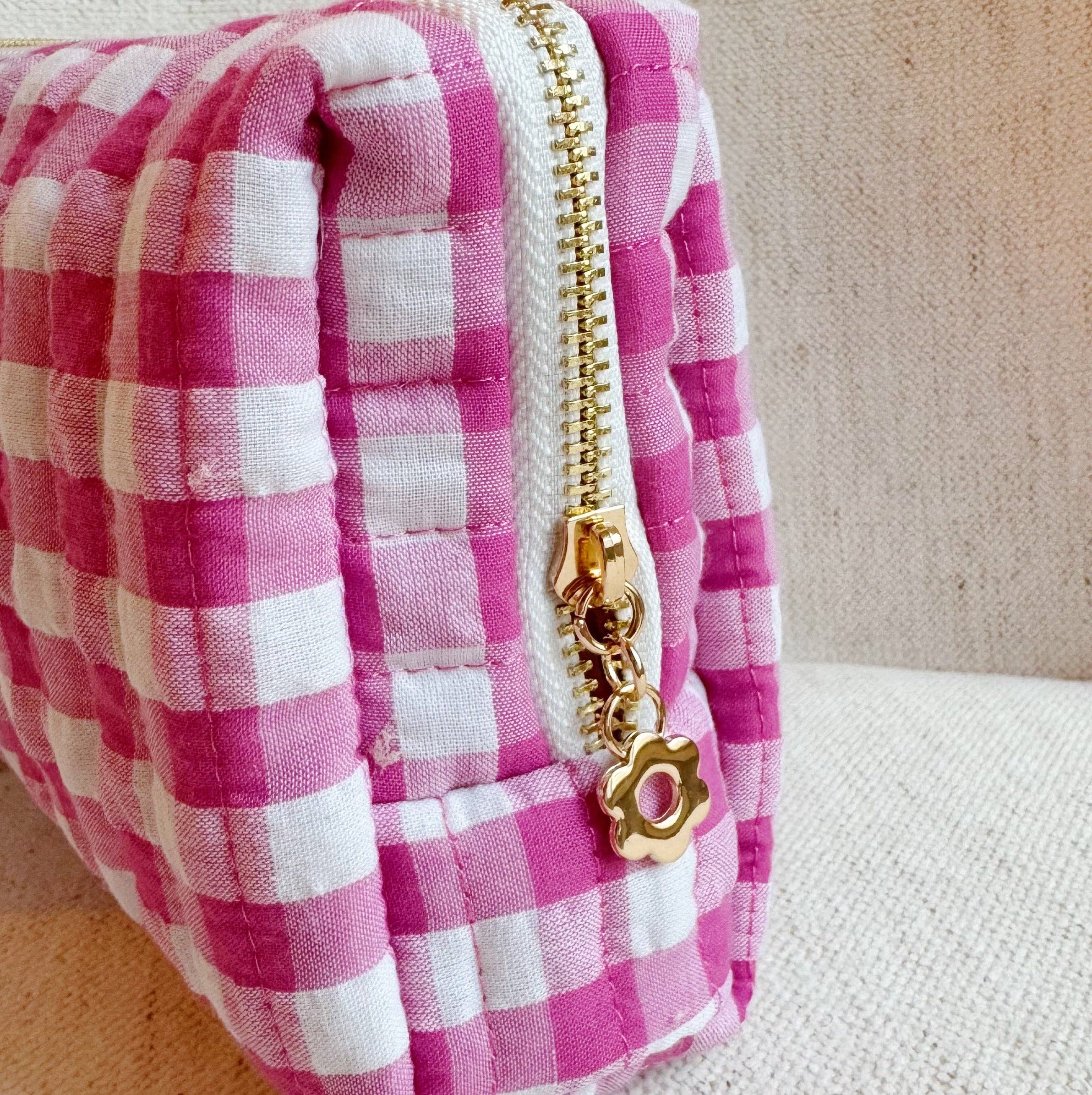 Hot Pink Gingham Cosmetic Case