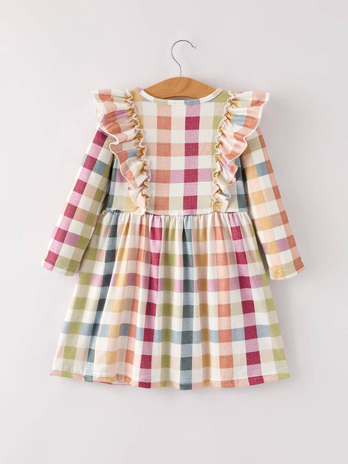 Fall/Thanksgiving Plaid Long Sleeve Girls Dress
