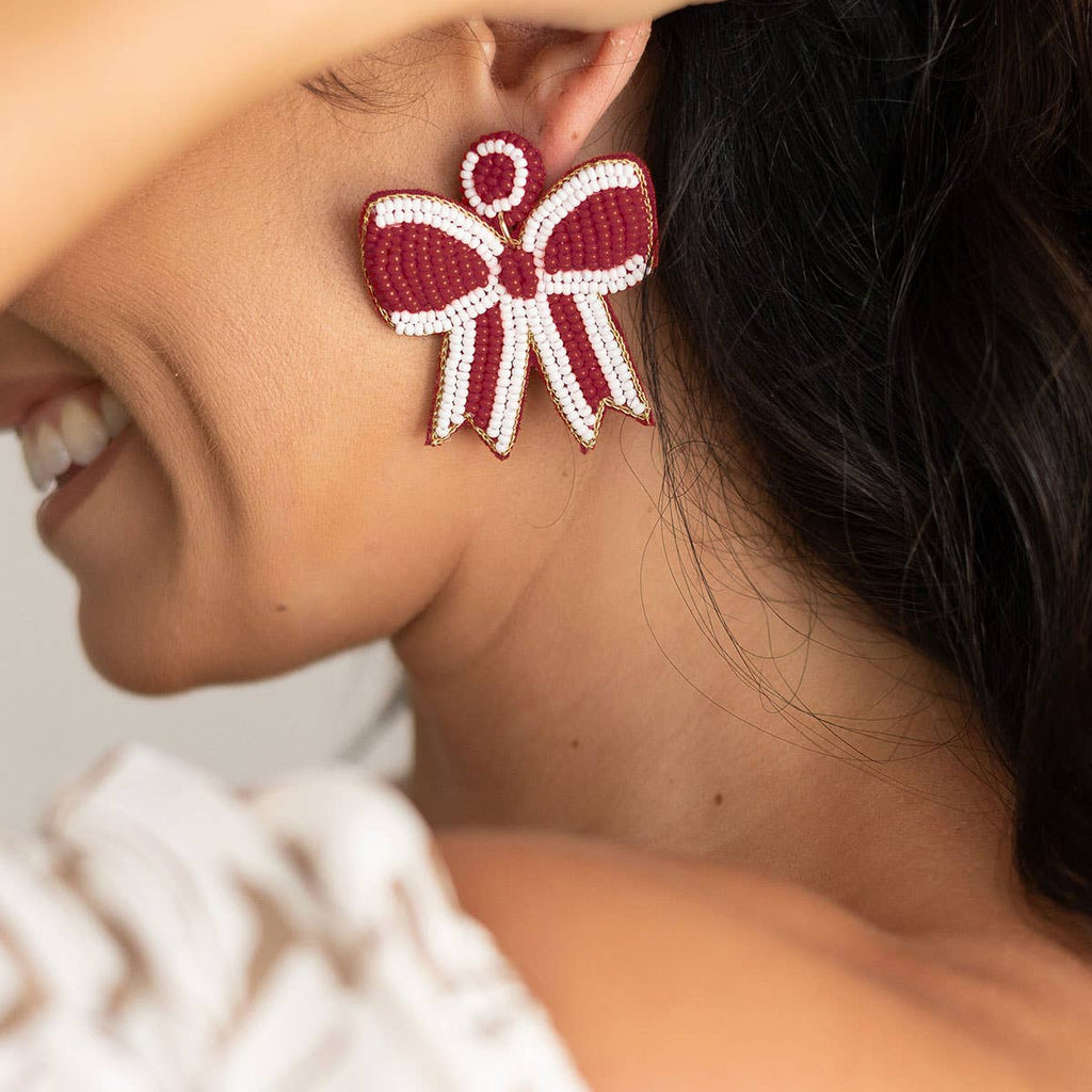 Garnet Bow Beaded Earrings