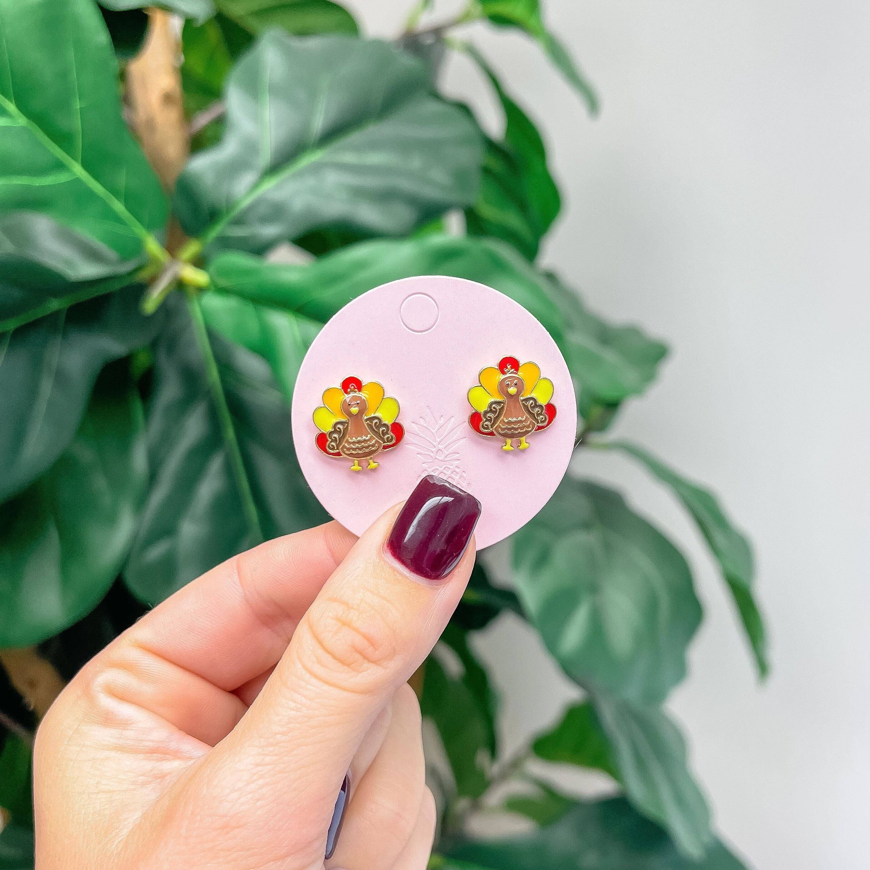 Happy Turkey Enamel Stud Earrings