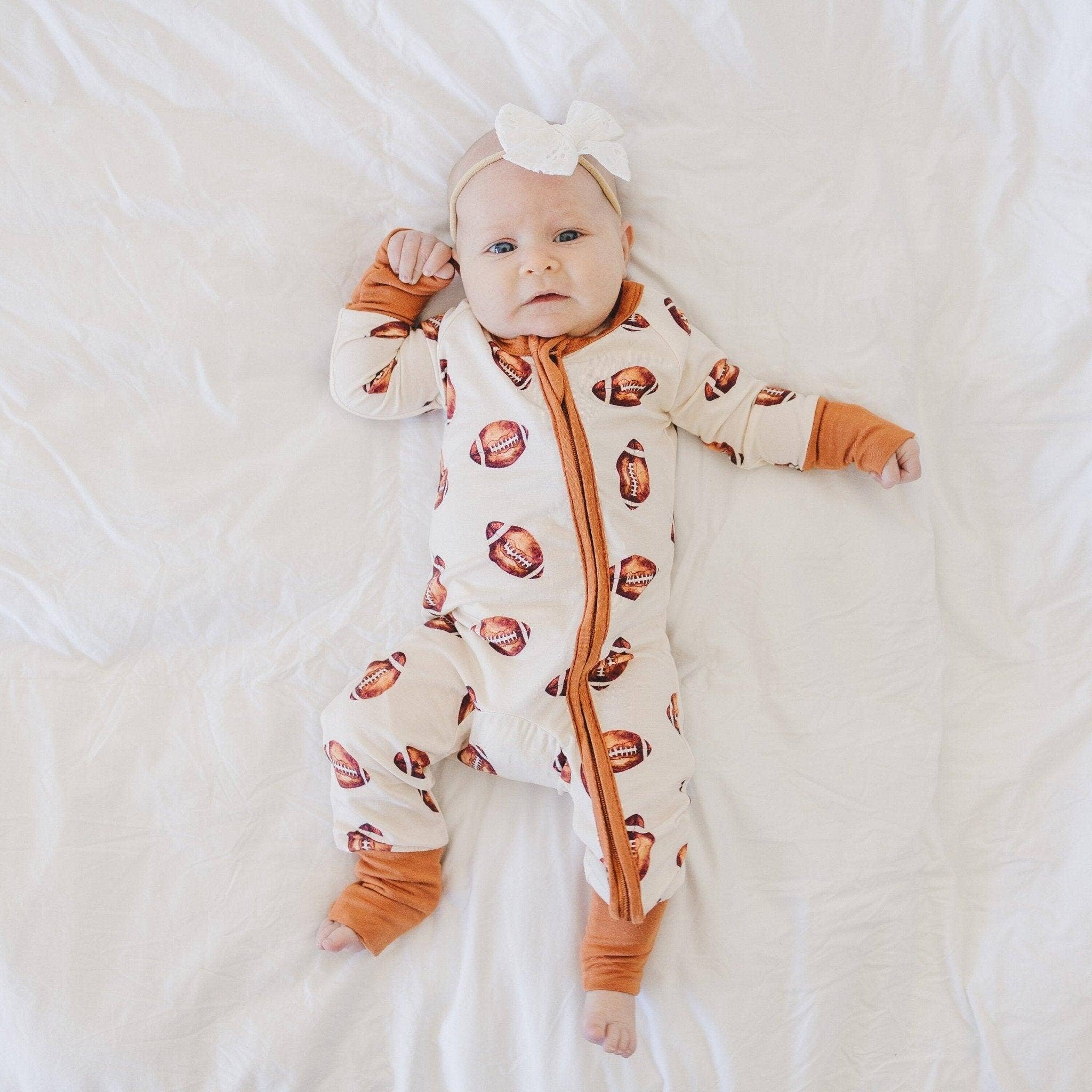 Football Print Bamboo Zipper Romper/PJs *PRESALE*