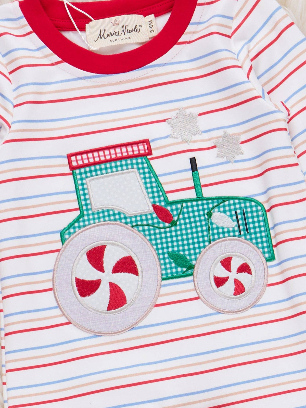 Peppermint Wheels Embroidered Striped Romper