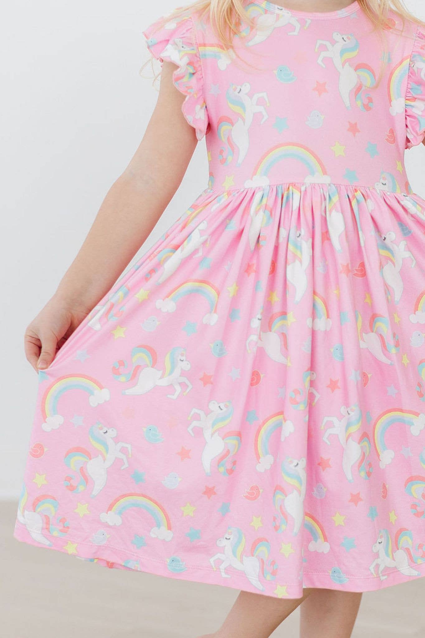 Pink Unicorn Flutter Sleeve Twirl Dress
