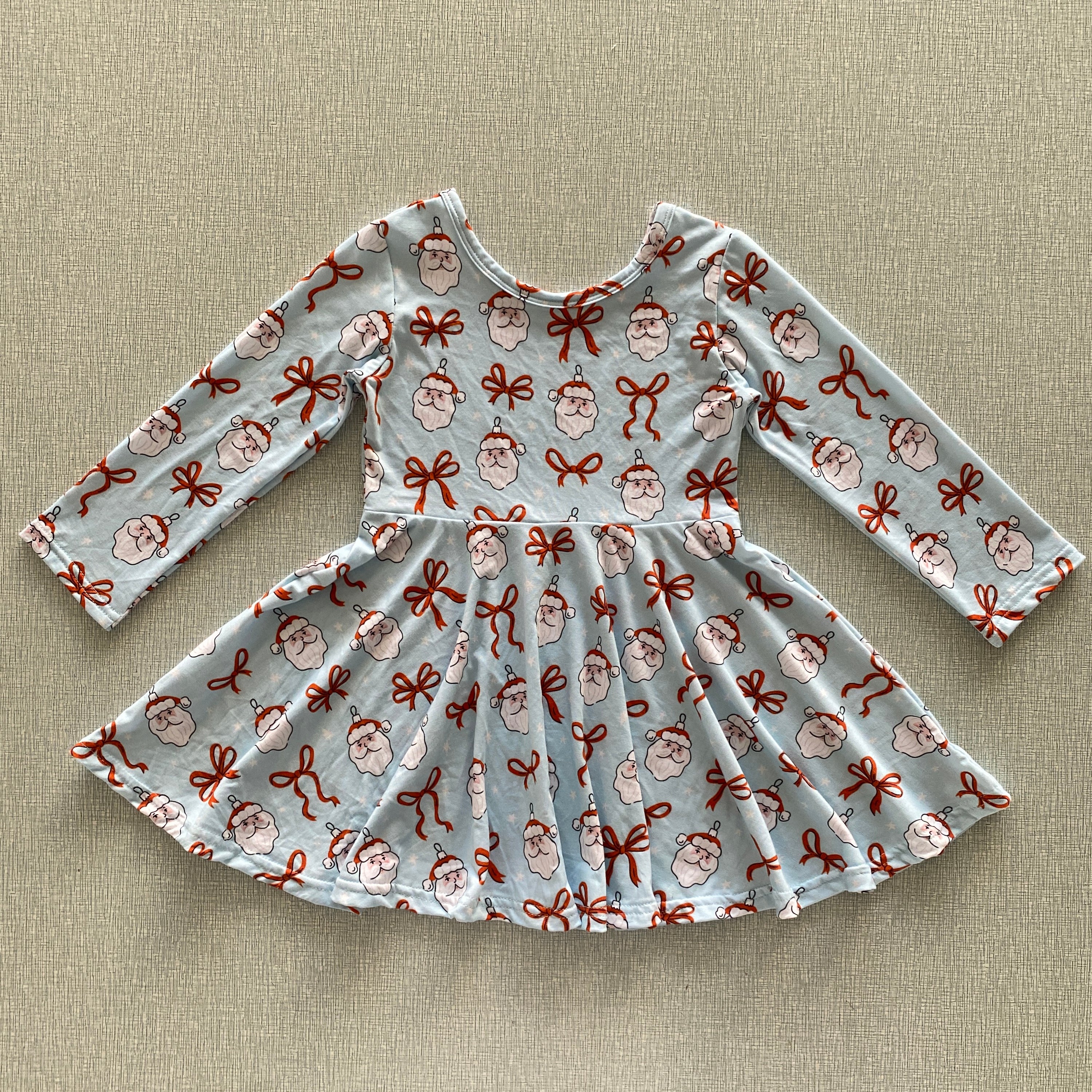 Santa and Bows Blue Bamboo Twirl Dress *PRESALE*