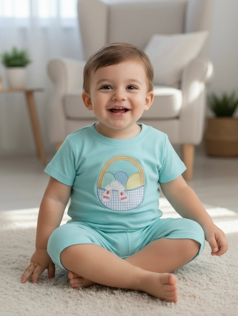 Boy's Bunny Easter Basket Snap Romper