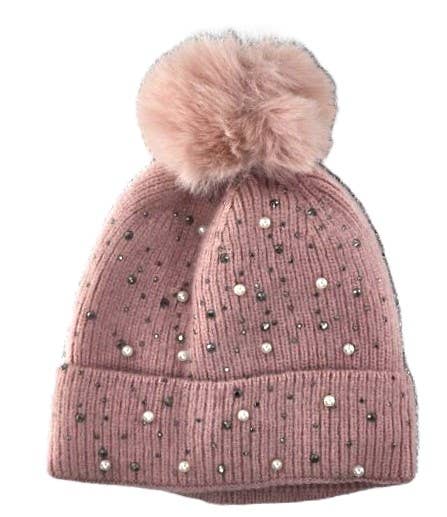 Girl's Knit Pom Hat | Pearls & Rhinestones