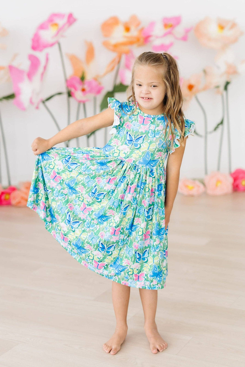 Watercolor Butterflies Flutter Sleeve Twirl Dress (Last One!)