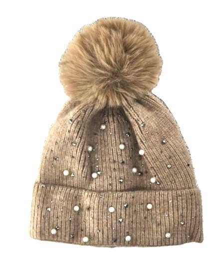 Girl's Knit Pom Hat | Pearls & Rhinestones