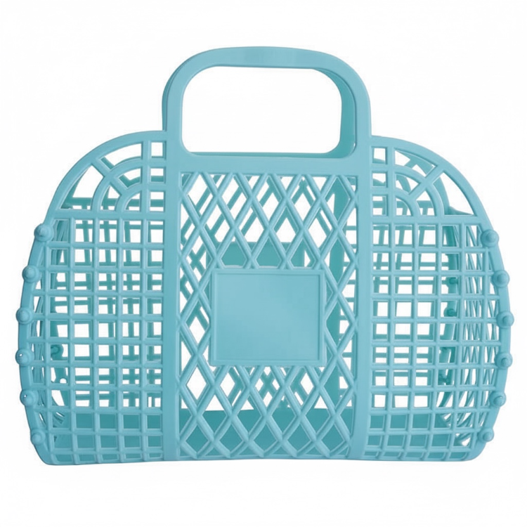 blue woven plastic tote small