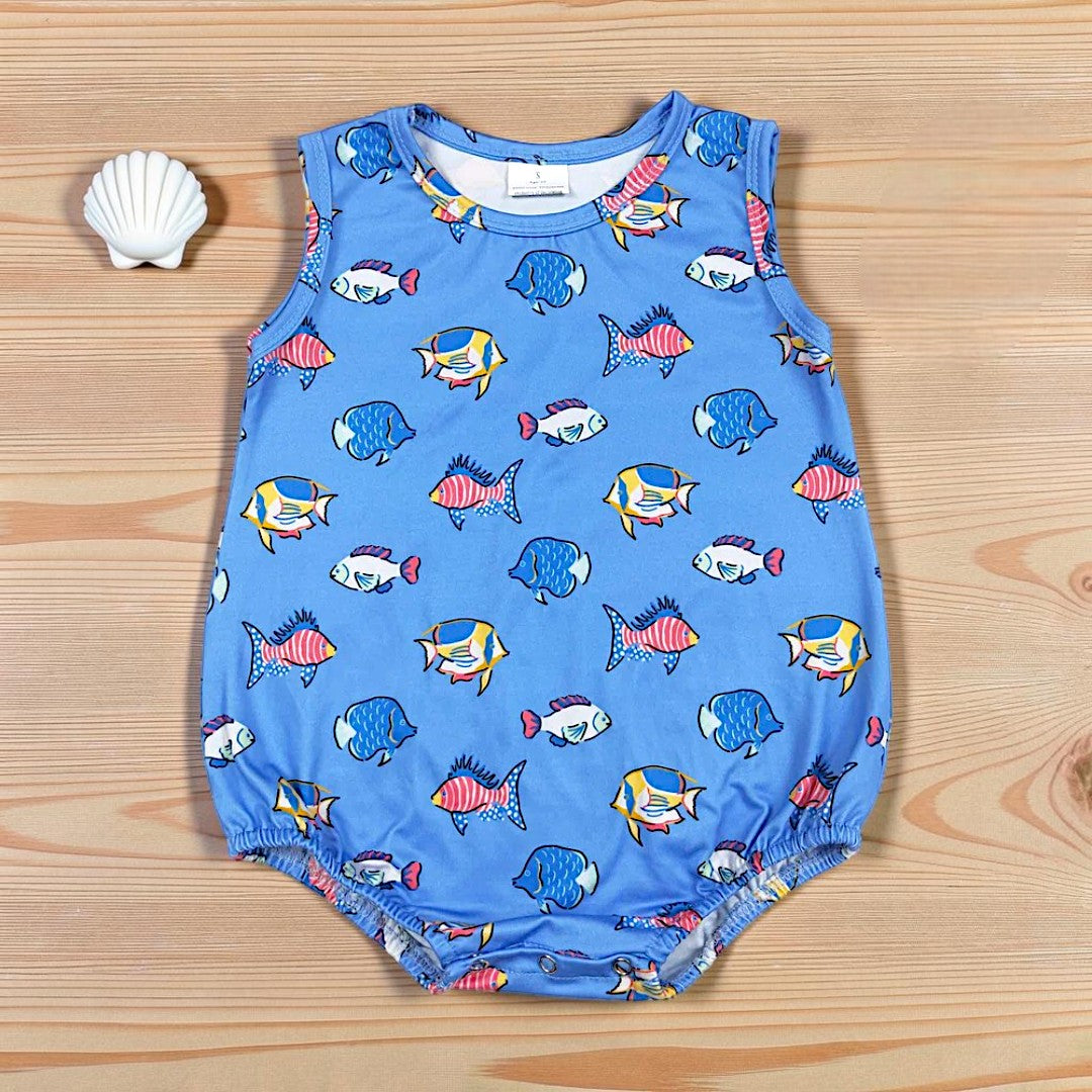 Blue Fish Boy's Bubble Onesie