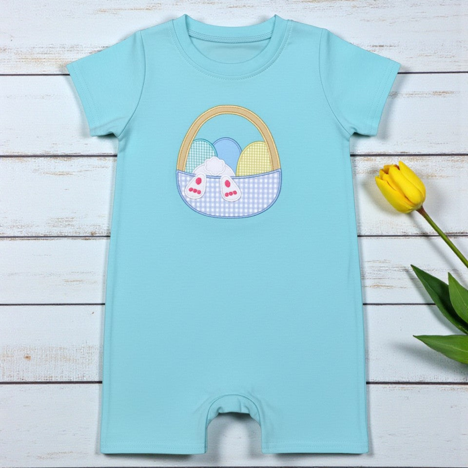 Boy's Bunny Easter Basket Snap Romper