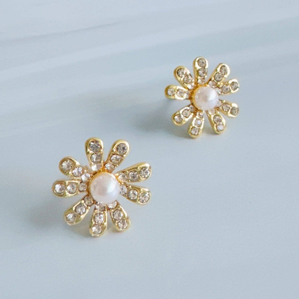 Golden Glow Flower Stud Earrings