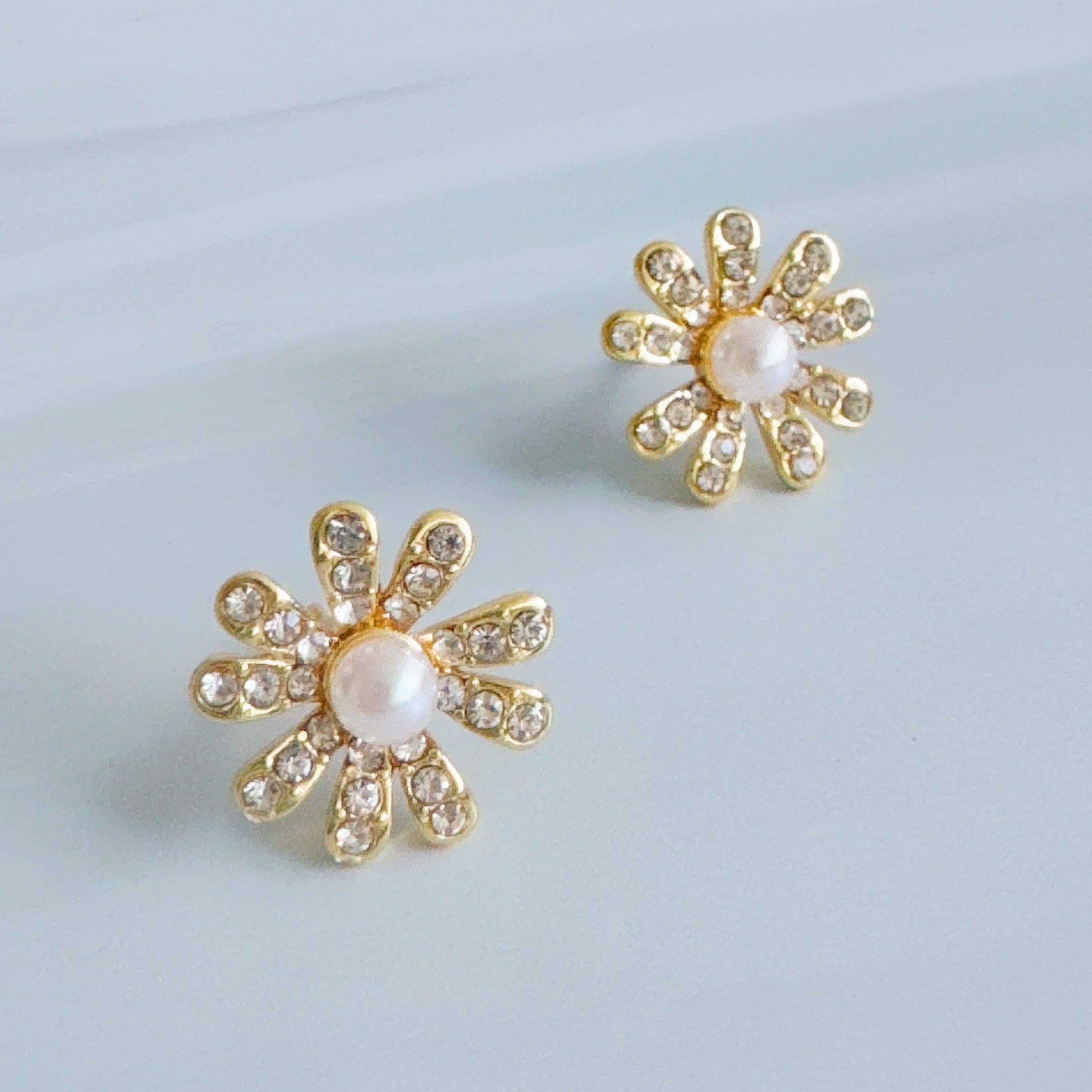 Golden Glow Flower Stud Earrings