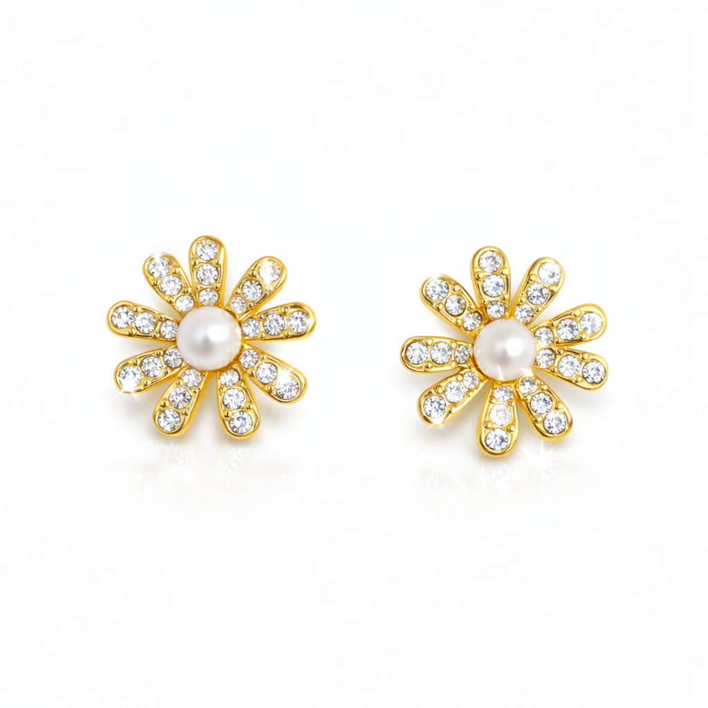 Golden Glow Flower Stud Earrings