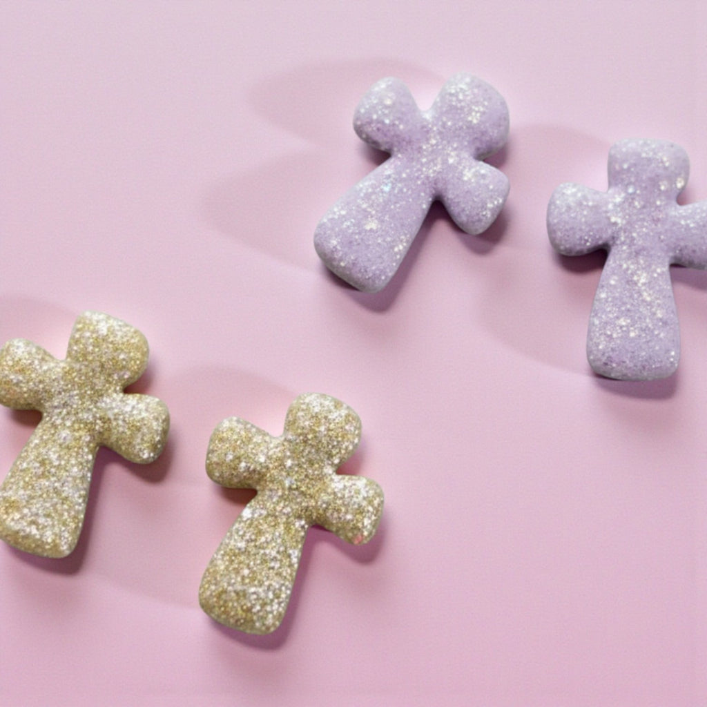 Sparkle Cross Clay Stud Earrings