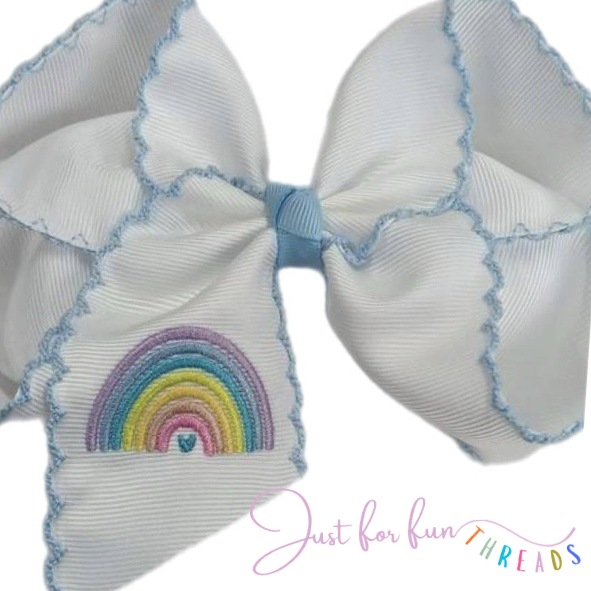 Rainbow Embroidered Moonstitch Hair Bow