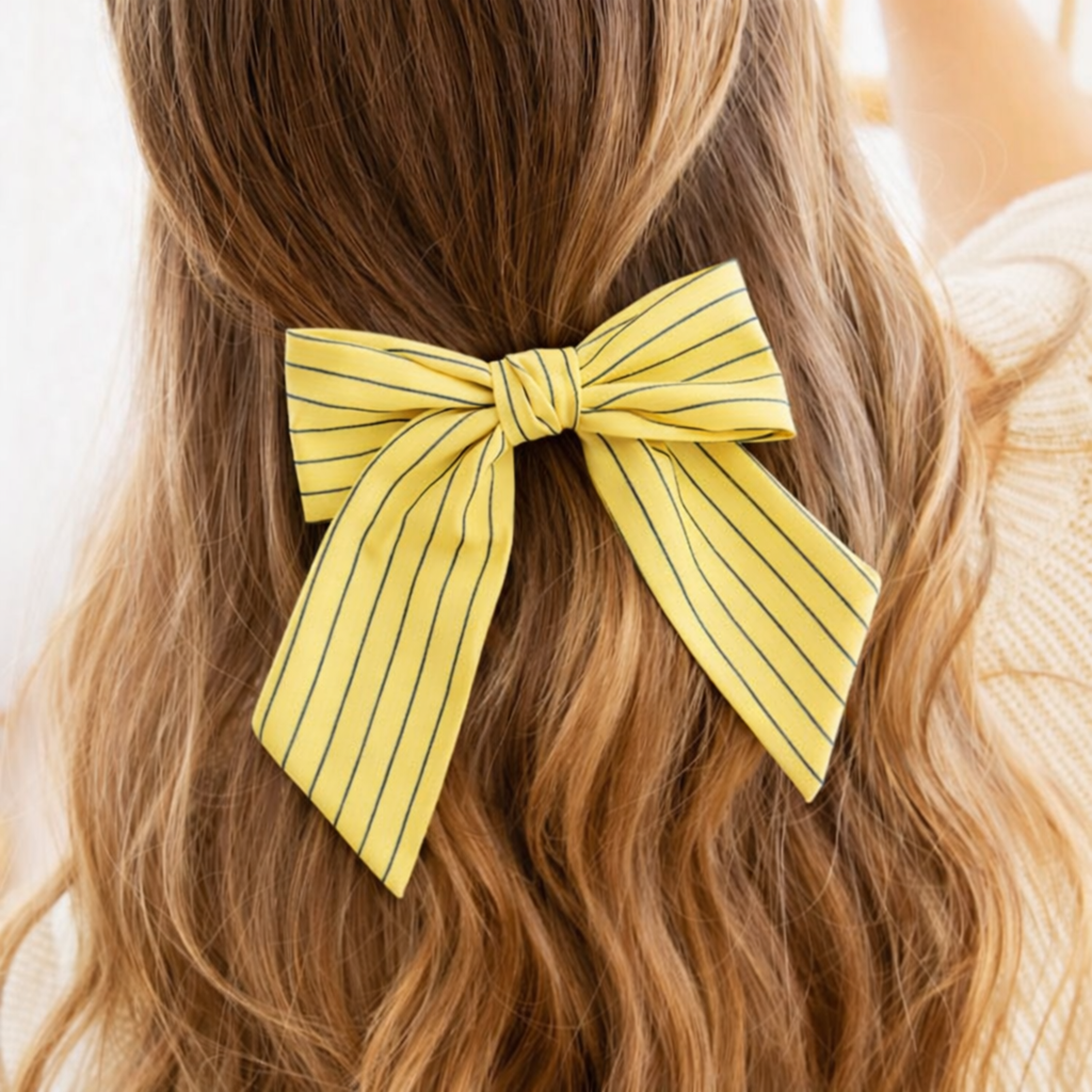 Preppy Striped Ribbon Bow Hair Clip