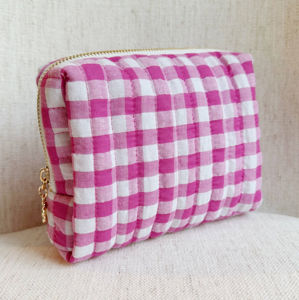 Hot Pink Gingham Cosmetic Case