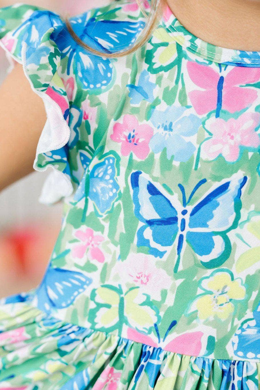 Watercolor Butterflies Flutter Sleeve Twirl Dress (Last One!)
