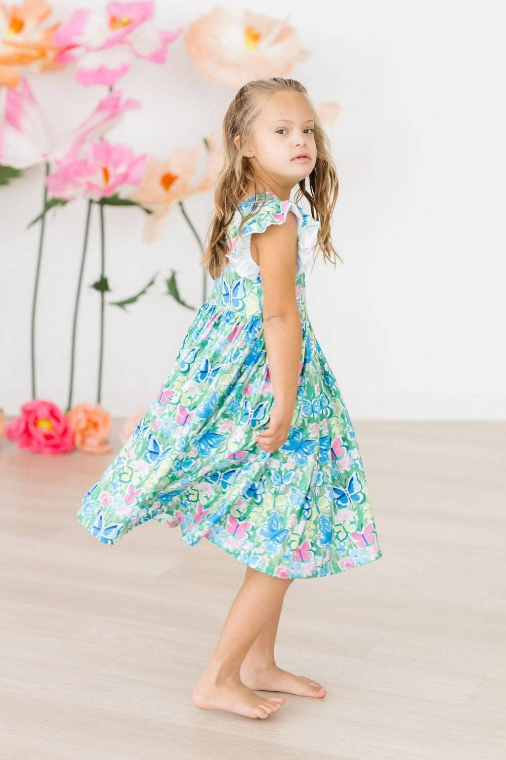 Watercolor Butterflies Flutter Sleeve Twirl Dress (Last One!)