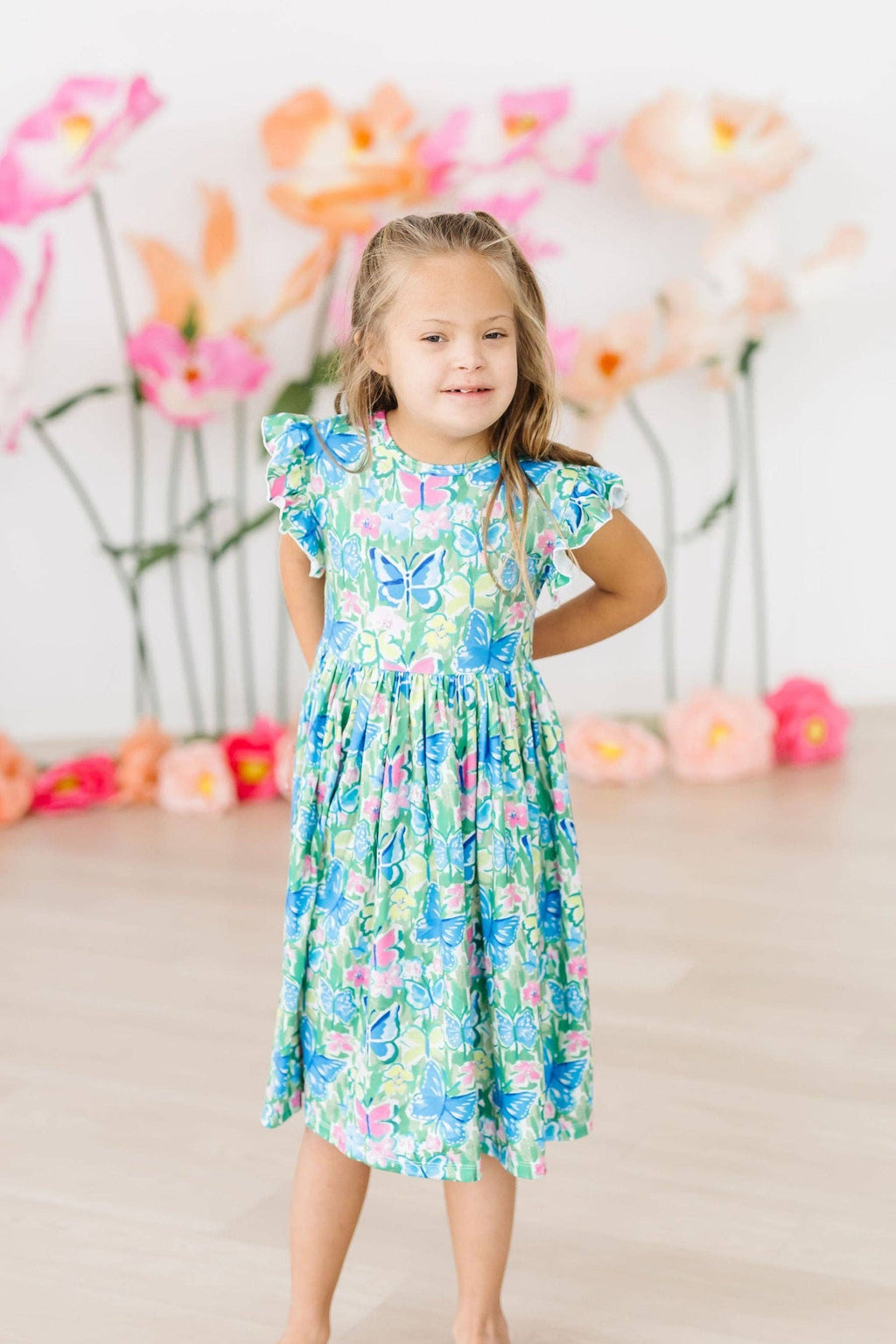 Watercolor Butterflies Flutter Sleeve Twirl Dress (Last One!)