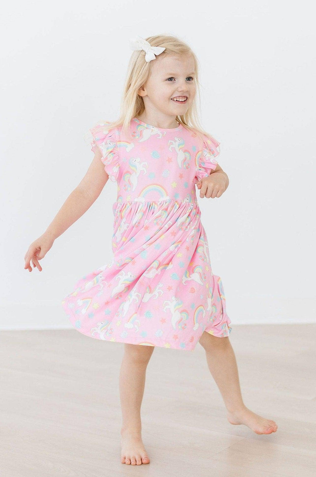 Pink Unicorn Flutter Sleeve Twirl Dress