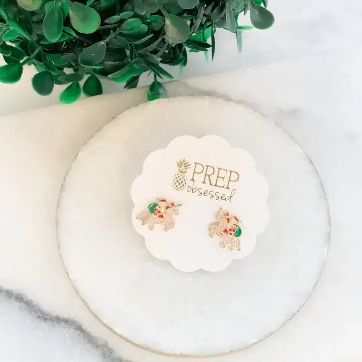 "Santa on a Unicorn" Stud Earrings