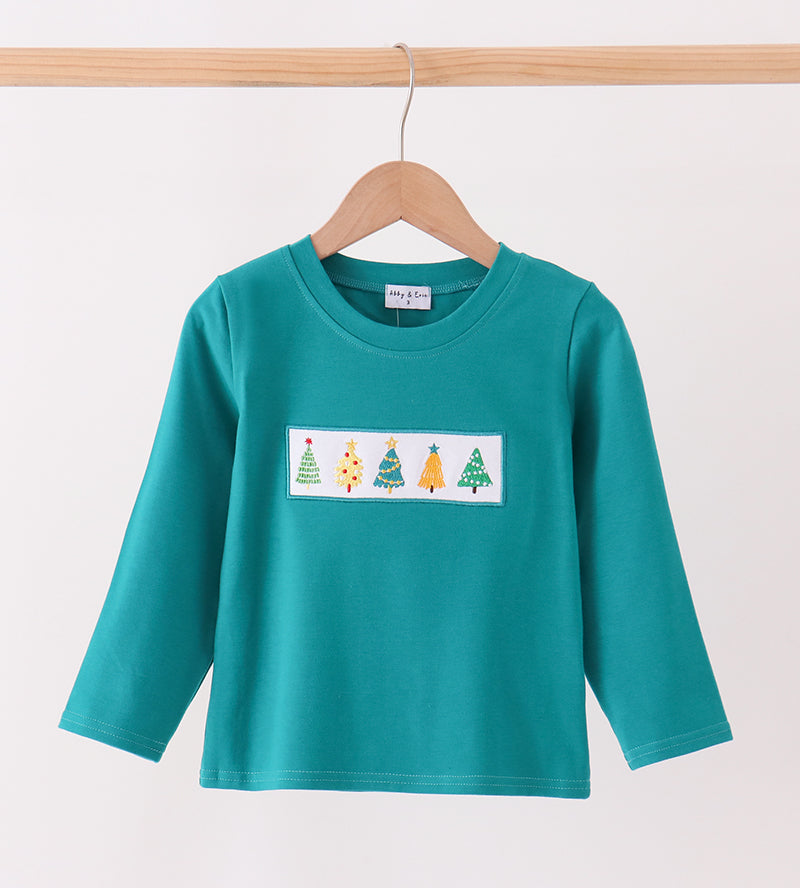 Christmas Trees Embroidered Long Sleeve Tee