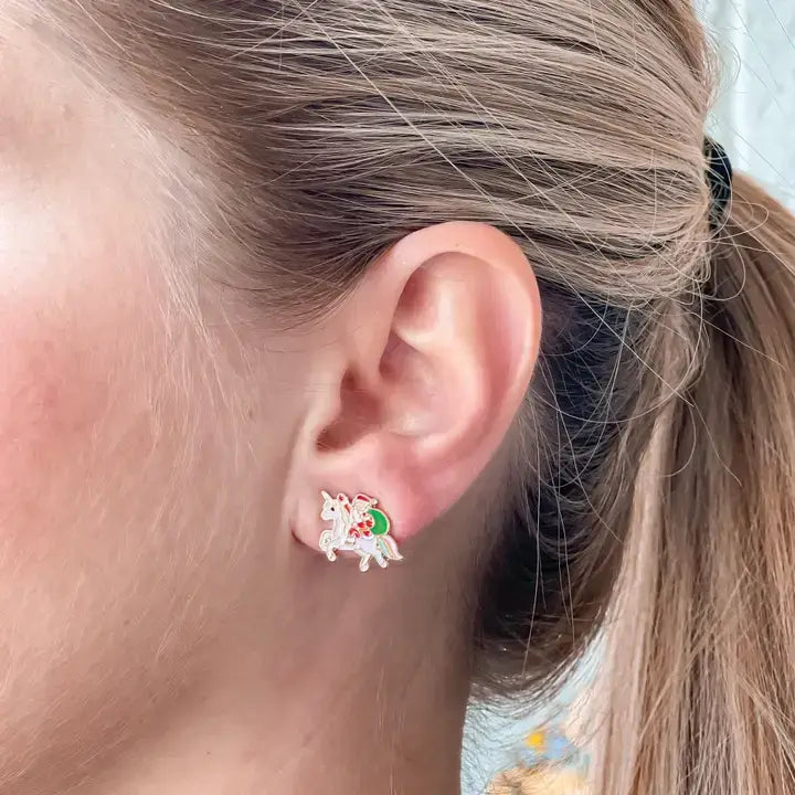 "Santa on a Unicorn" Stud Earrings