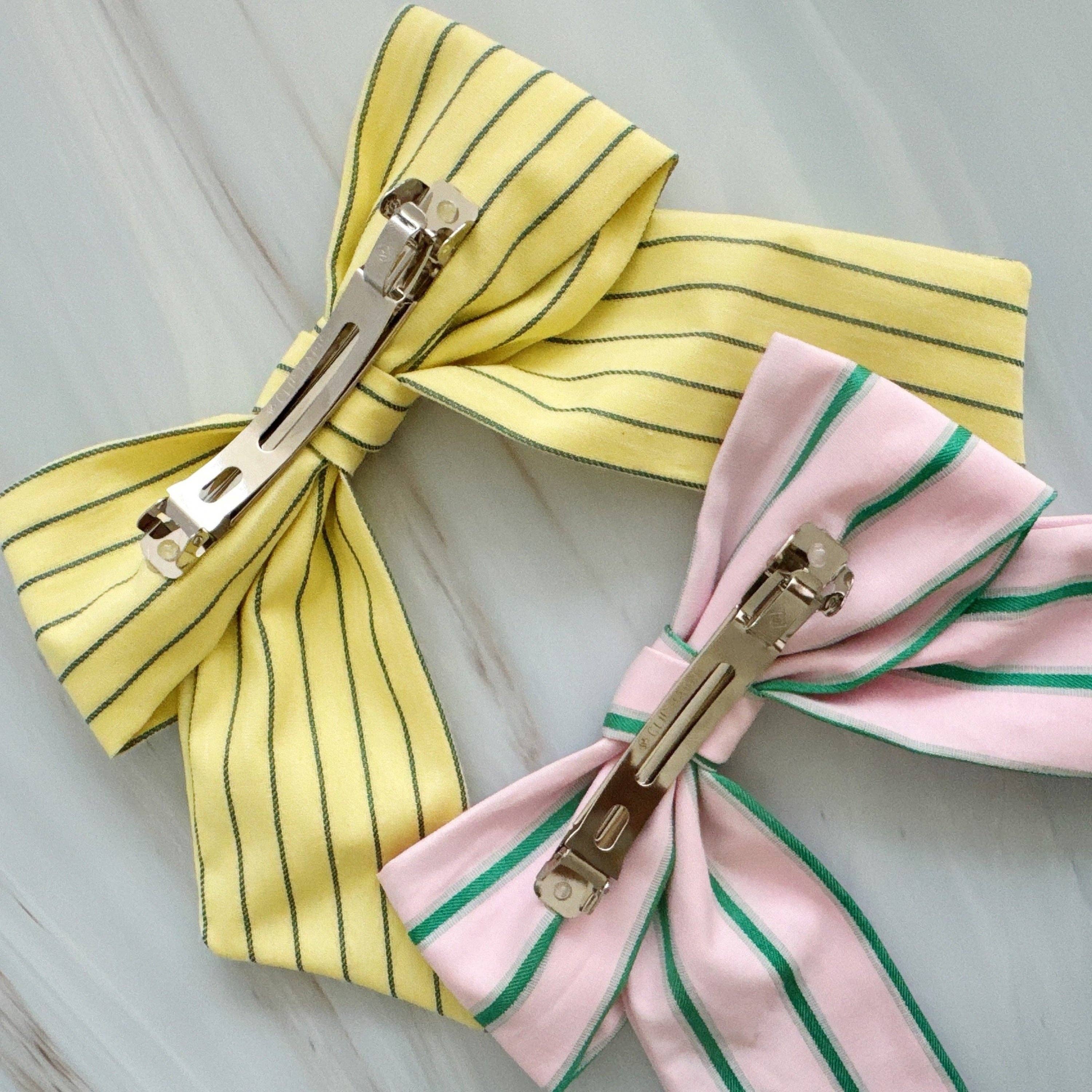 Preppy Striped Ribbon Bow Hair Clip