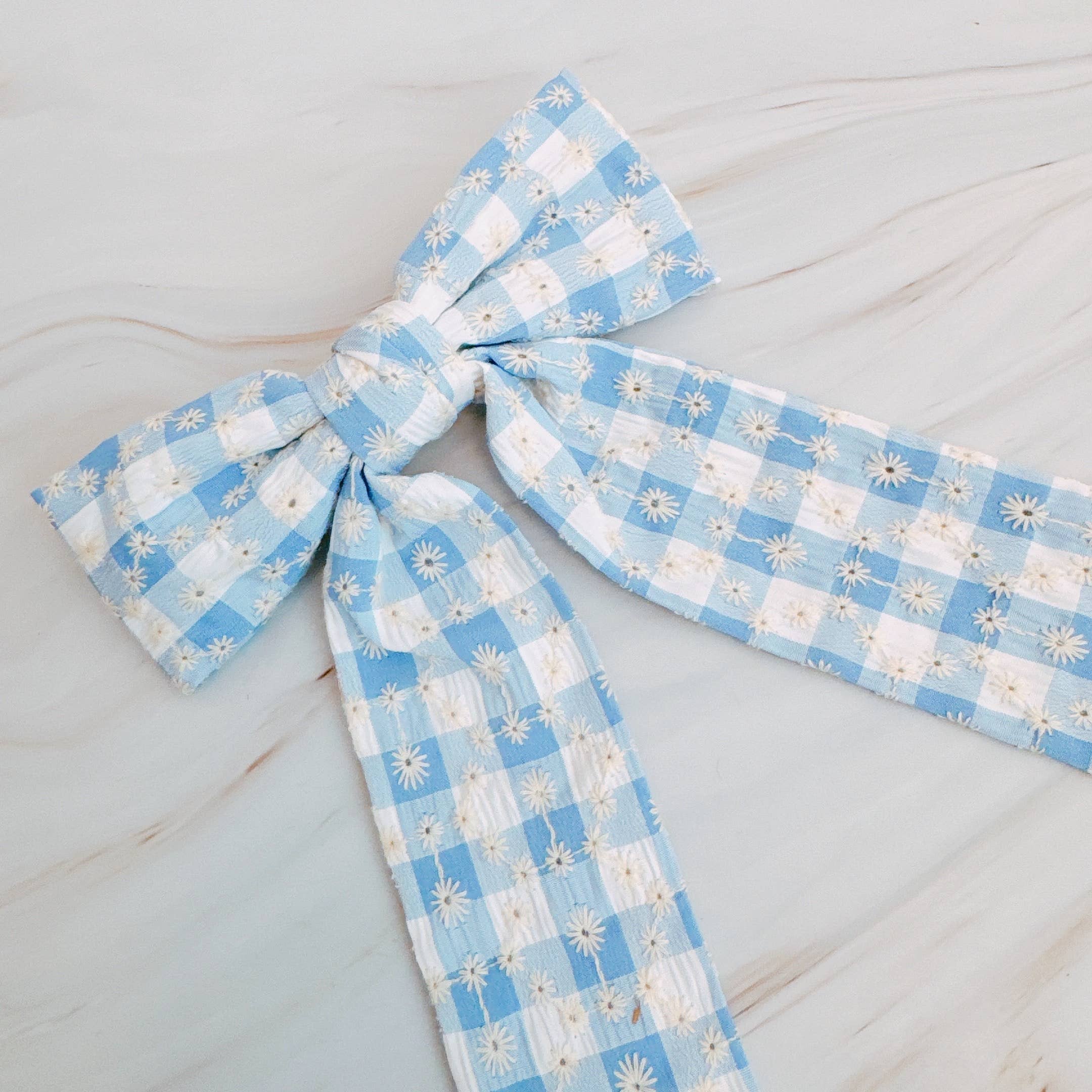 Sky Blue Picnic Gingham Bow Hair Clip