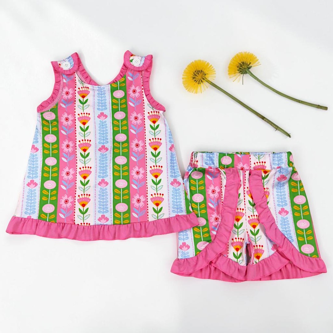 Bright Floral Button Shorts Set