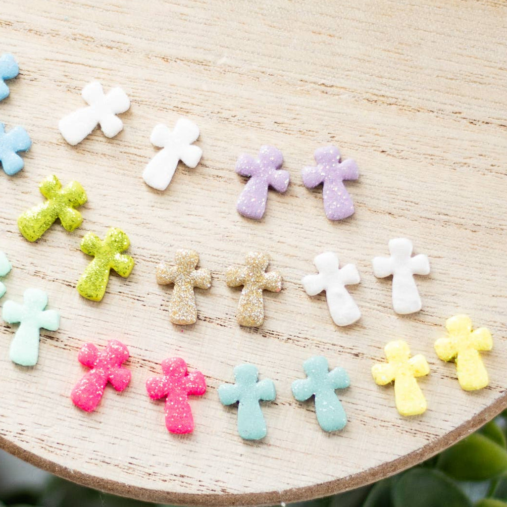 Sparkle Cross Clay Stud Earrings