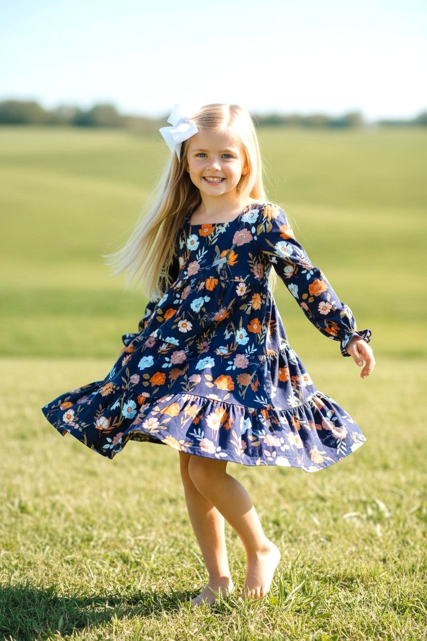 Navy Wildflower Twirl Dress