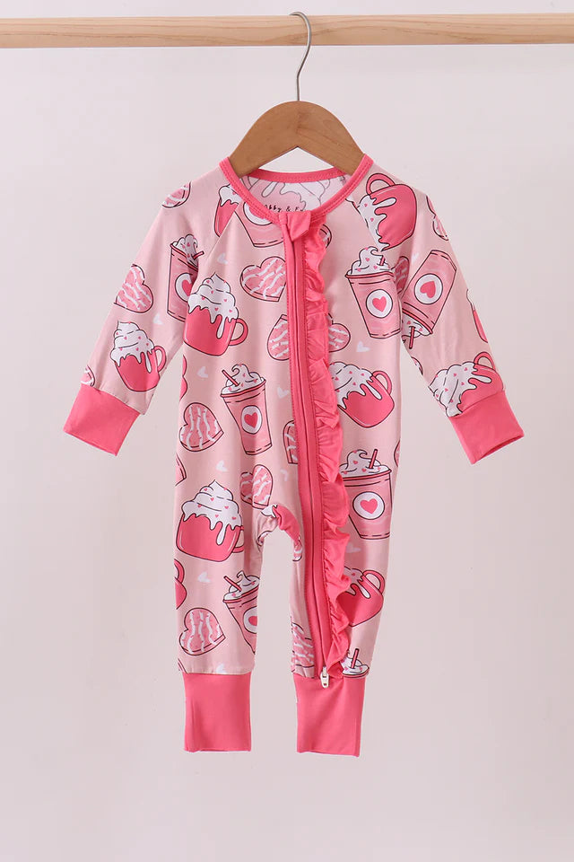 Pink Hearts and Coffee Bamboo Romper