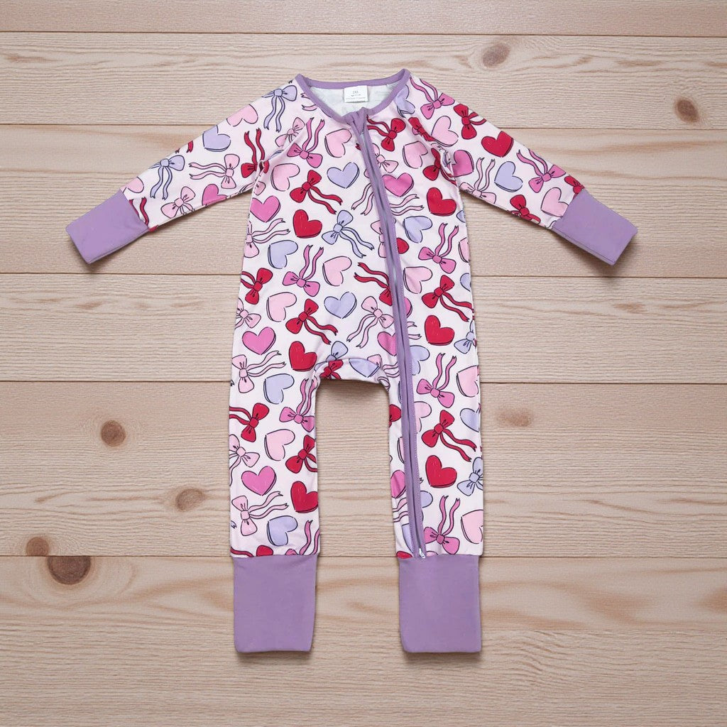 Purple Valentine's Day Hearts Zippered Romper
