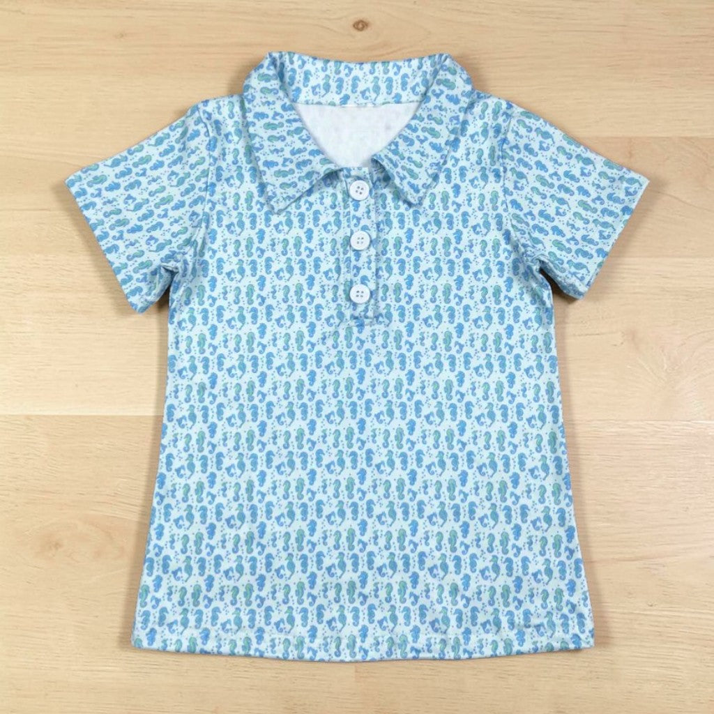 Boy's Seahorse Stretch Polo