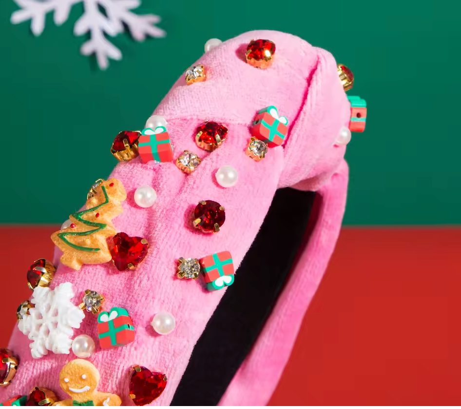Pink headband with Christmas embellishments